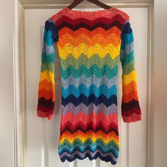 ALIX PINHO Rainbow Crochet Dress Handmade Boho Festival Maxi Multicolor - Picture 8 of 11